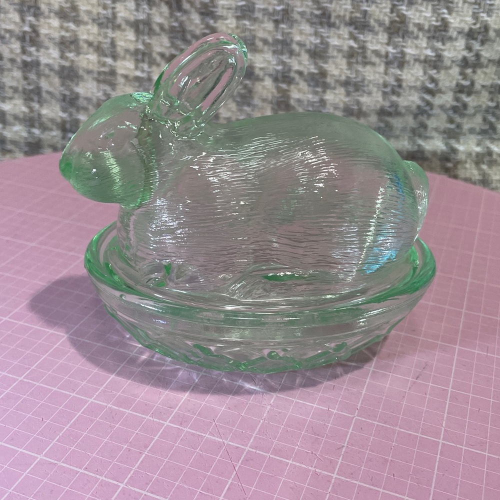 Green Glass Bunny Dish